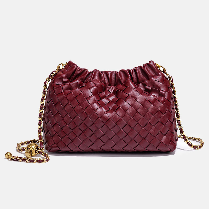 Women's Vegan Leather Woven Chain Crossbody Bucket Bag