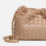 Women's Vegan Leather Woven Chain Crossbody Bucket Bag