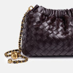 Women's Vegan Leather Woven Chain Crossbody Bucket Bag