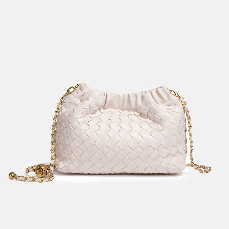 Women's Vegan Leather Woven Chain Crossbody Bucket Bag