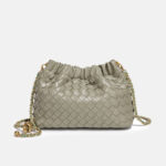 Women's Vegan Leather Woven Chain Crossbody Bucket Bag