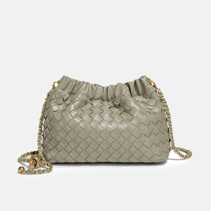 Women's Vegan Leather Woven Chain Crossbody Bucket Bag