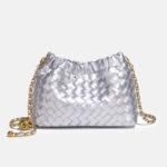 Women's Vegan Leather Woven Chain Crossbody Bucket Bag