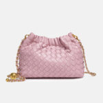 Women's Vegan Leather Woven Chain Crossbody Bucket Bag