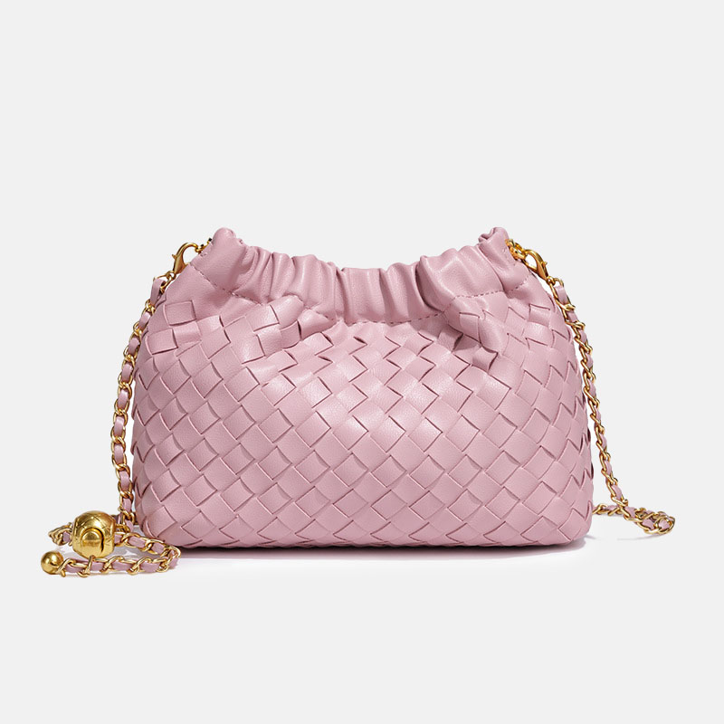 Women's Vegan Leather Woven Chain Crossbody Bucket Bag
