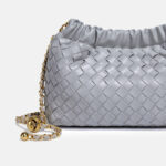 Women's Vegan Leather Woven Chain Crossbody Bucket Bag