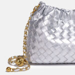 Women's Vegan Leather Woven Chain Crossbody Bucket Bag