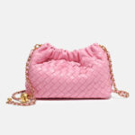 Women's Vegan Leather Woven Chain Crossbody Bucket Bag
