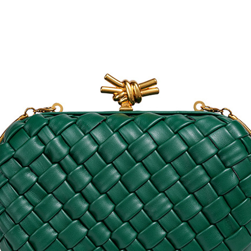 Women's Vegan Leather Woven Knot Clasp Chain Shoulder Crossbody Clutch Bag
