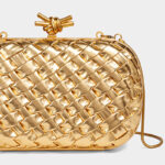 Women's Vegan Leather Woven Knot Clasp Chain Shoulder Crossbody Clutch Bag