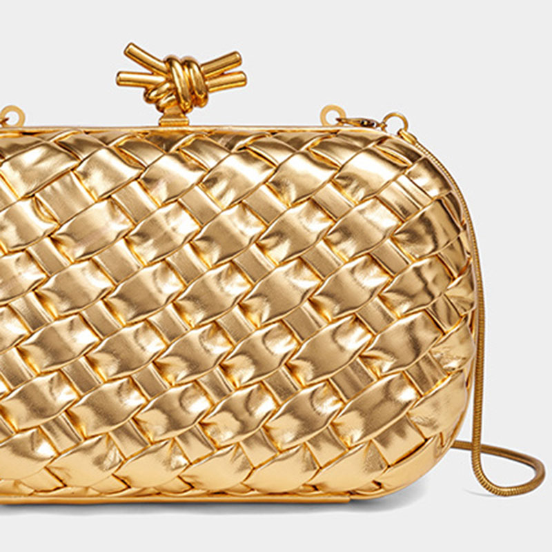 Women's Vegan Leather Woven Knot Clasp Chain Shoulder Crossbody Clutch Bag