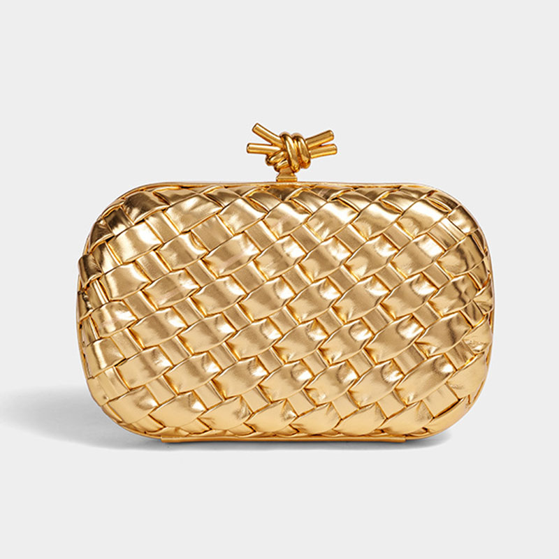 Women's Vegan Leather Woven Knot Clasp Chain Shoulder Crossbody Clutch Bag