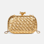 Women's Vegan Leather Woven Knot Clasp Chain Shoulder Crossbody Clutch Bag