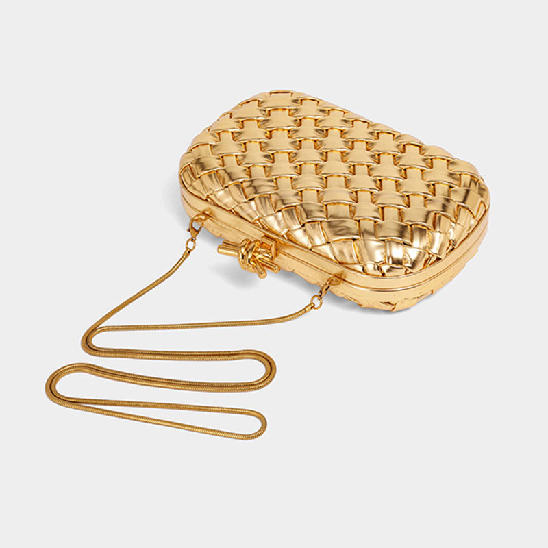 Women's Vegan Leather Woven Knot Clasp Chain Shoulder Crossbody Clutch Bag