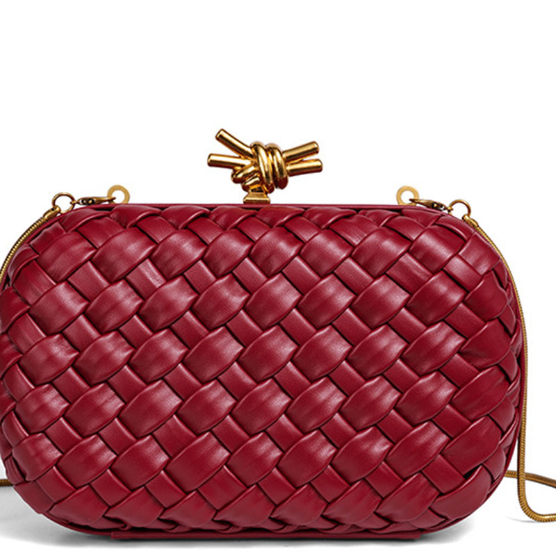 Women's Vegan Leather Woven Knot Clasp Chain Shoulder Crossbody Clutch Bag