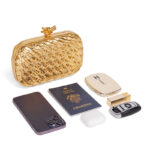 Women's Vegan Leather Woven Knot Clasp Chain Shoulder Crossbody Clutch Bag