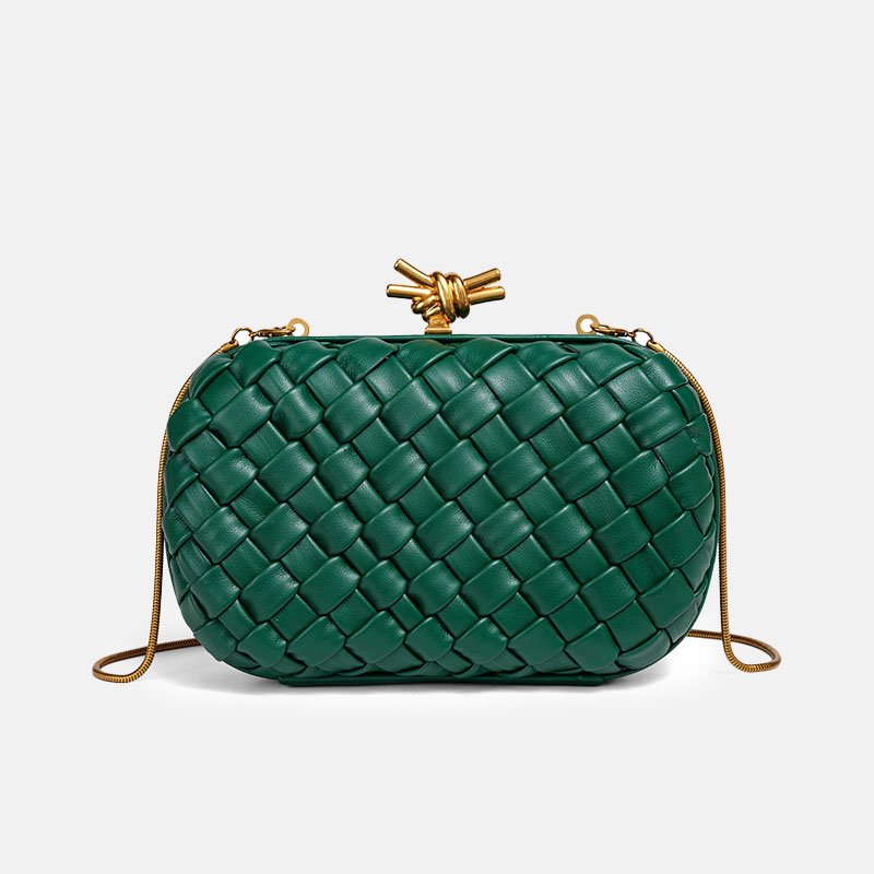 Women's Vegan Leather Woven Knot Clasp Chain Shoulder Crossbody Clutch Bag