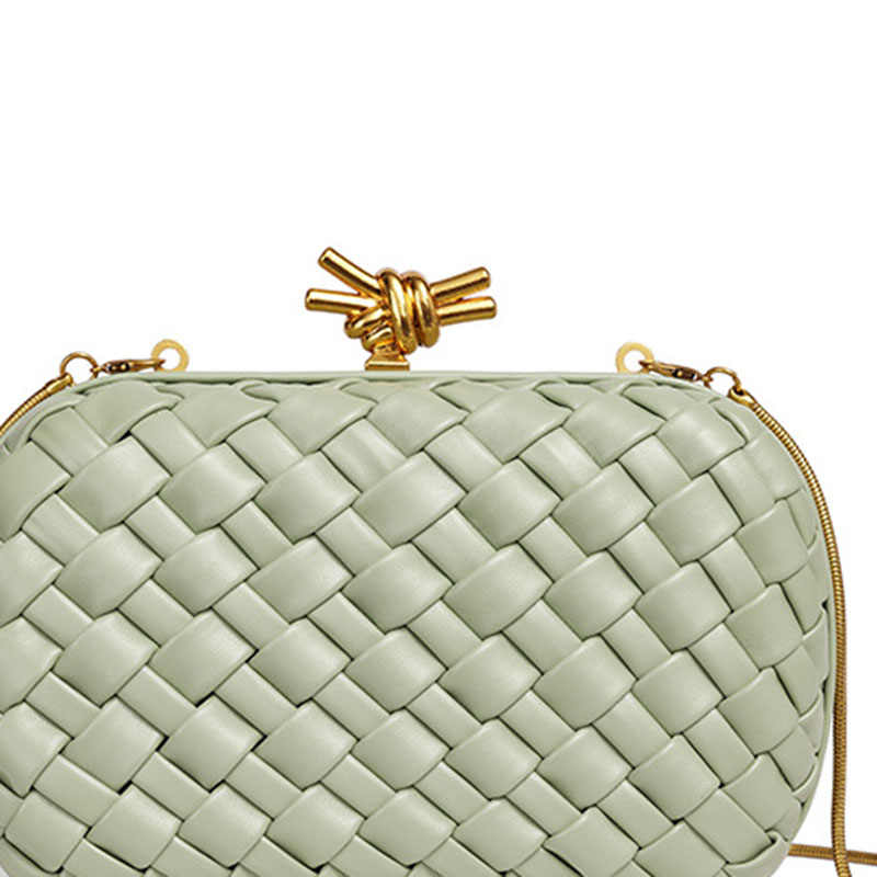 Women's Vegan Leather Woven Knot Clasp Chain Shoulder Crossbody Clutch Bag