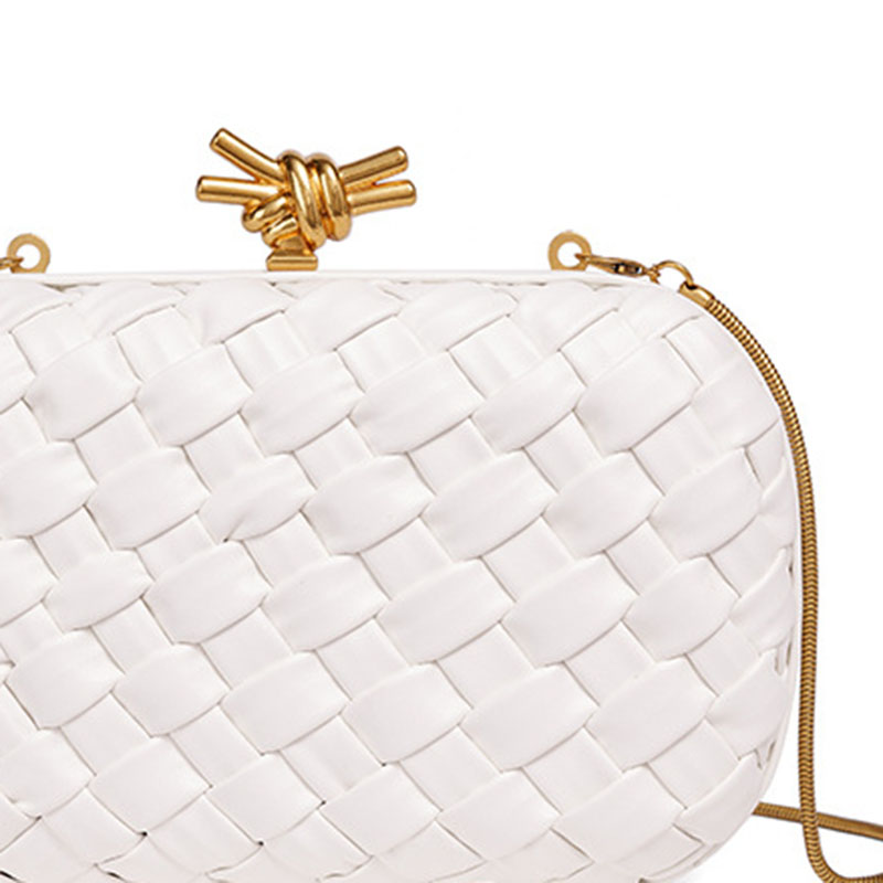 Women's Vegan Leather Woven Knot Clasp Chain Shoulder Crossbody Clutch Bag
