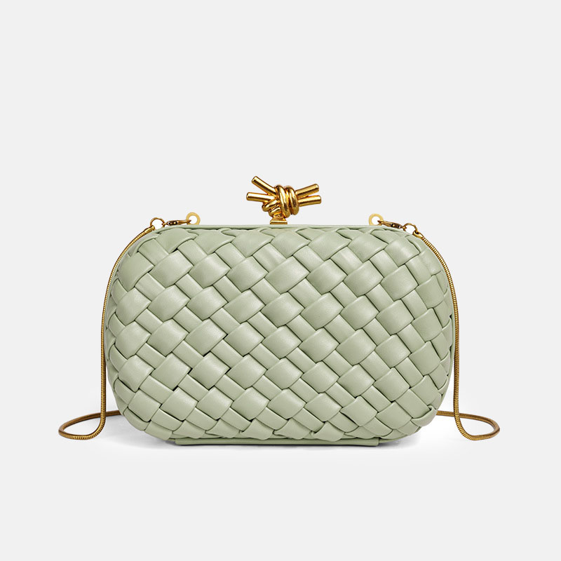 Women's Vegan Leather Woven Knot Clasp Chain Shoulder Crossbody Clutch Bag