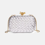 Women's Vegan Leather Woven Knot Clasp Chain Shoulder Crossbody Clutch Bag