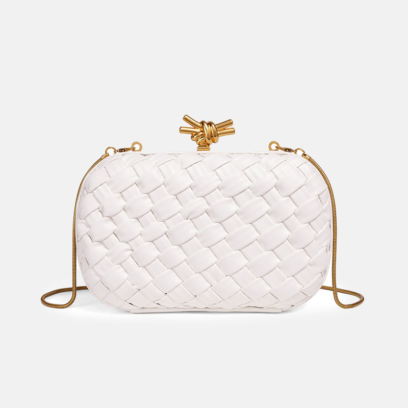 Women's Vegan Leather Woven Knot Clasp Chain Shoulder Crossbody Clutch Bag