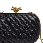 Women's Vegan Leather Woven Knot Clasp Chain Shoulder Crossbody Clutch Bag