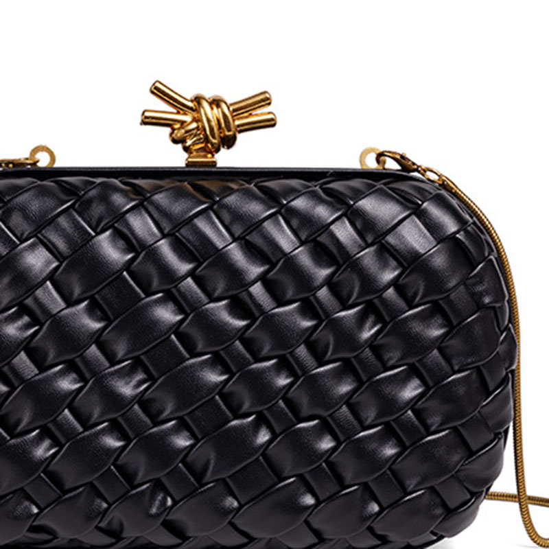 Women's Vegan Leather Woven Knot Clasp Chain Shoulder Crossbody Clutch Bag
