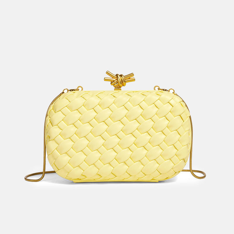 Women's Vegan Leather Woven Knot Clasp Chain Shoulder Crossbody Clutch Bag