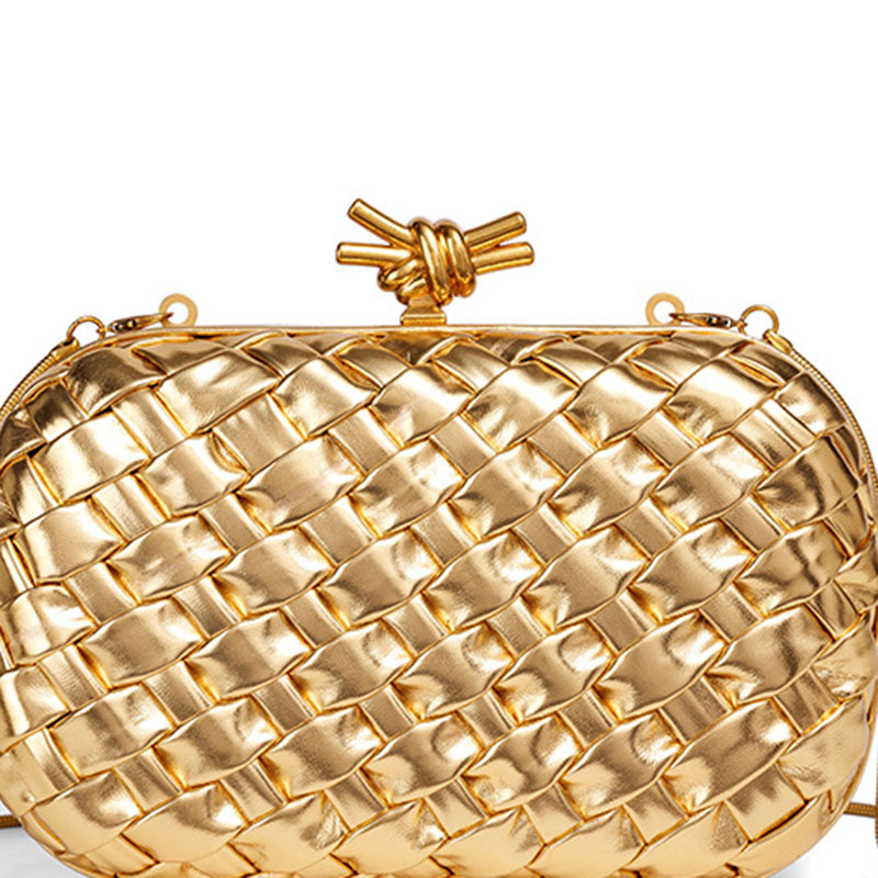 Women's Vegan Leather Woven Knot Clasp Chain Shoulder Crossbody Clutch Bag