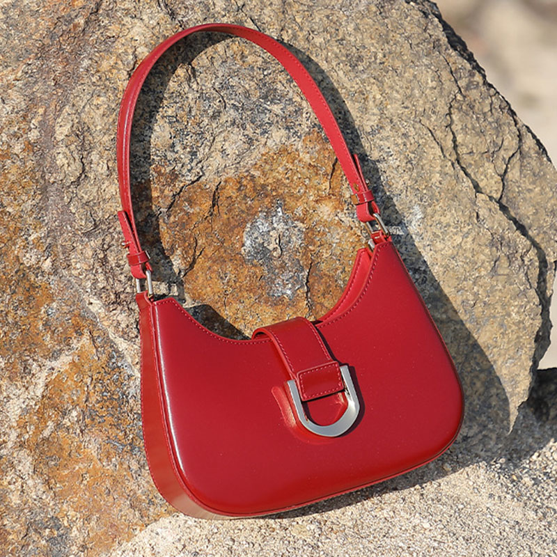 Women's Split Leather Buckle Shoulder Hobo Bag