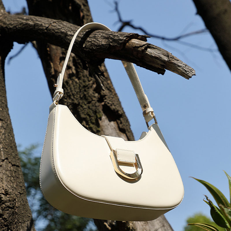 Women's Split Leather Buckle Shoulder Hobo Bag