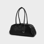 Women's Split Leather Curved Top Handle Shoulder Baguette Bag
