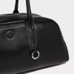 Women's Split Leather Curved Top Handle Shoulder Baguette Bag