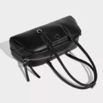Women's Split Leather Curved Top Handle Shoulder Baguette Bag