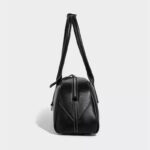 Women's Split Leather Curved Top Handle Shoulder Baguette Bag