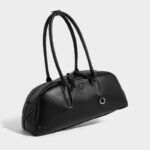 Women's Split Leather Curved Top Handle Shoulder Baguette Bag