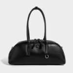 Women's Split Leather Curved Top Handle Shoulder Baguette Bag