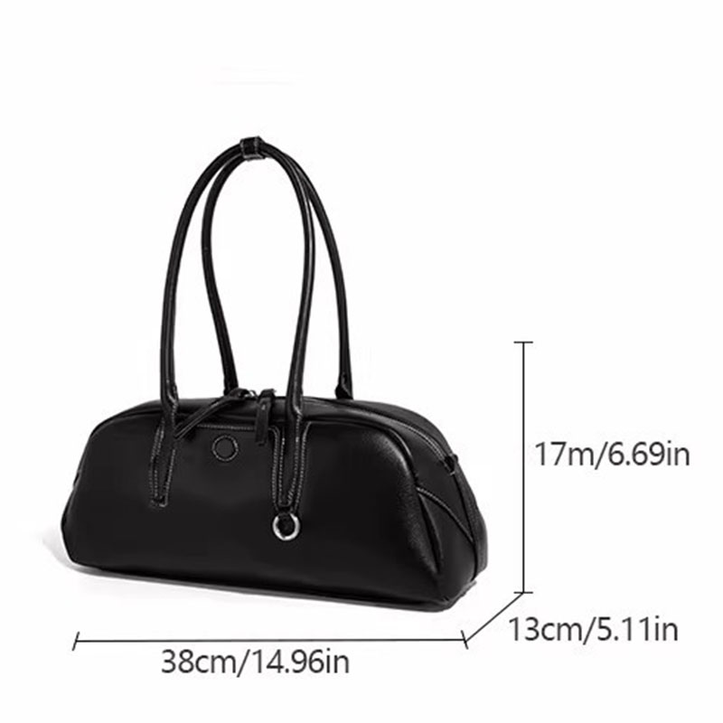 Women's Split Leather Curved Top Handle Shoulder Baguette Bag