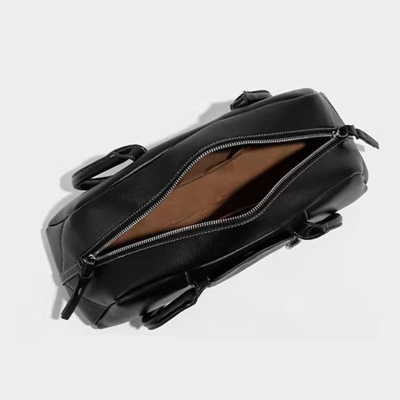 Women's Split Leather Curved Top Handle Shoulder Baguette Bag