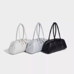 Women's Split Leather Curved Top Handle Shoulder Baguette Bag
