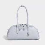 Women's Split Leather Curved Top Handle Shoulder Baguette Bag