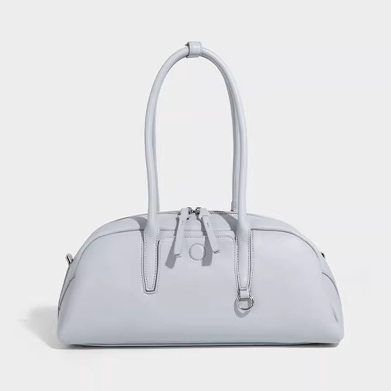 Women's Split Leather Curved Top Handle Shoulder Baguette Bag