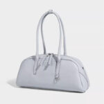 Women's Split Leather Curved Top Handle Shoulder Baguette Bag