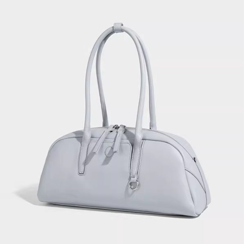 Women's Split Leather Curved Top Handle Shoulder Baguette Bag