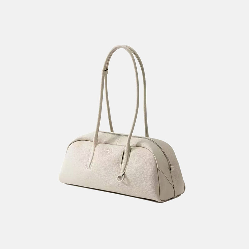 Women's Split Leather Curved Top Handle Shoulder Baguette Bag