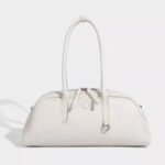 Women's Split Leather Curved Top Handle Shoulder Baguette Bag