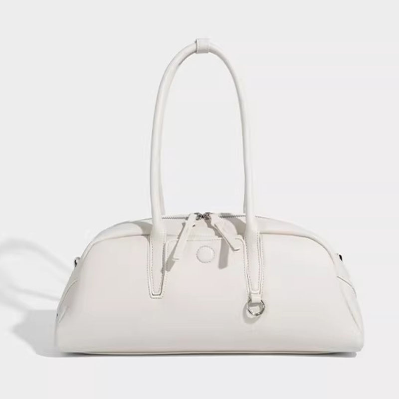 Women's Split Leather Curved Top Handle Shoulder Baguette Bag