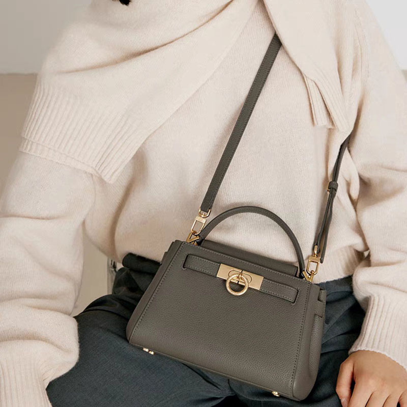 Women's Split Leather Structured Top Handle Satchel Bag