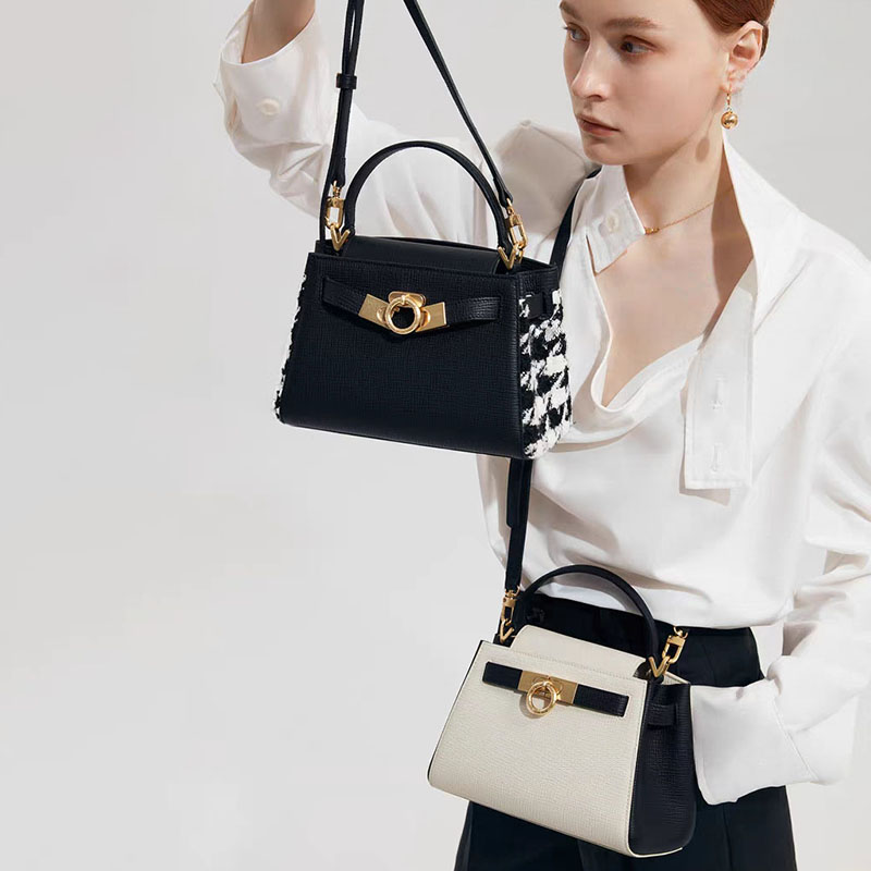 Women's Split Leather Structured Top Handle Satchel Bag